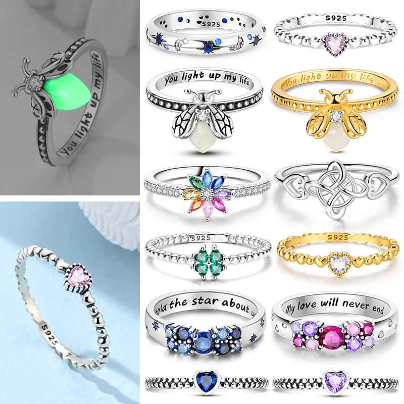 925 Sterling Silver Wedding Band Ring for Women Sparkling Starry Night Heart Zircon Stackable Ring Jewelry Party Engagement Gift