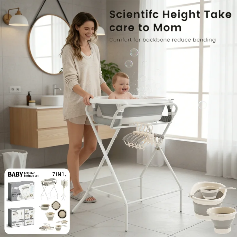 7-in-1 Deluxe Infant Bathing Kit with Temp Display, Soft Foam Padding & Ergonomic Design for Newborns - Safe & Portable