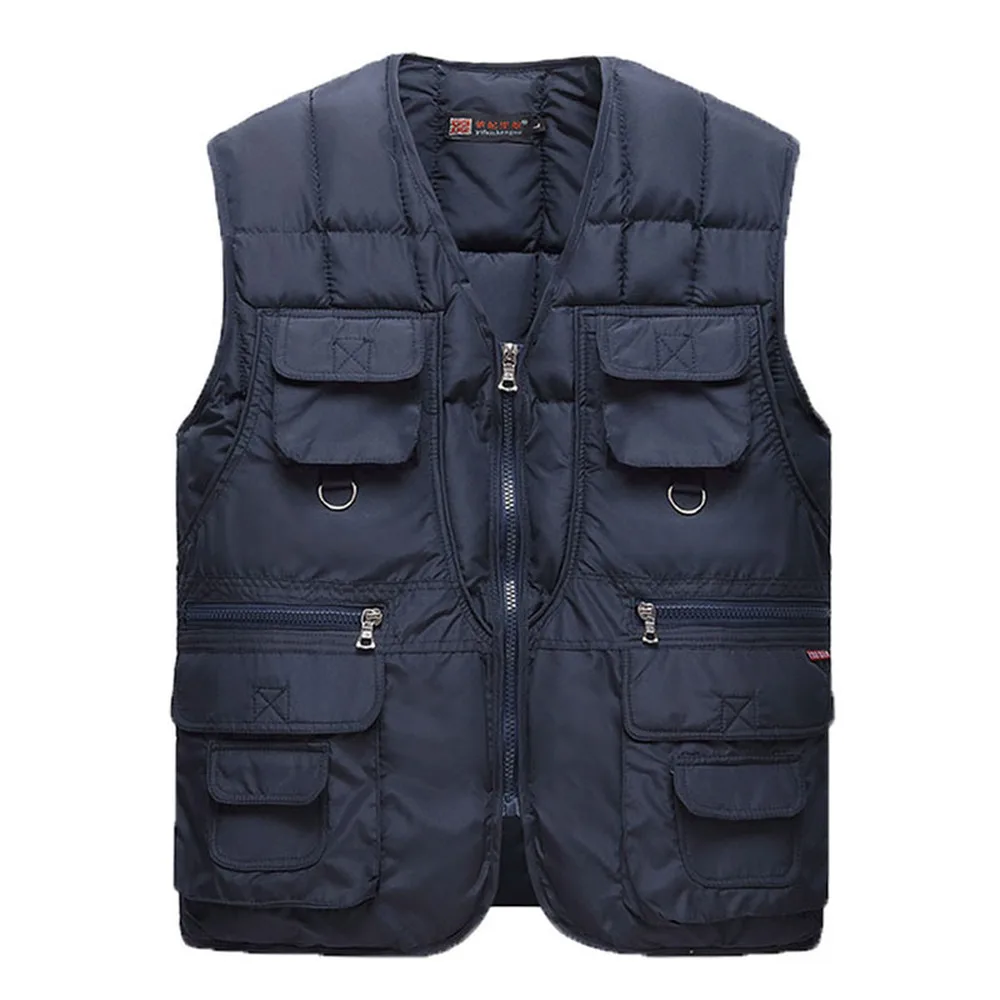 2021 New Cotton Warm Vest Man Winter With Many Pockets Male Sleeveless Jacket Men Fashion Zipper Pro Journalist Waistcoat WFY41