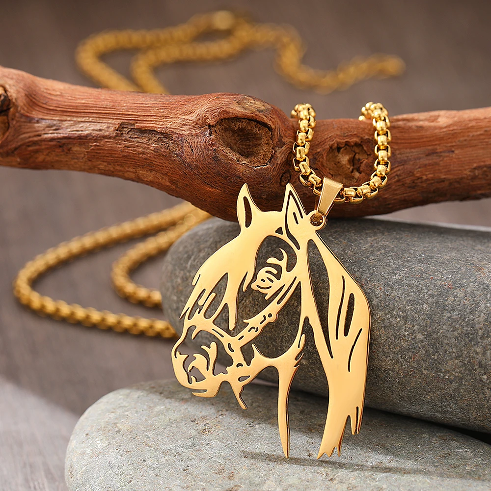 Stainless Steel Necklaces Animals Horse's Head Pendant Choker Chain Men  Atmospheric Fashion Hip Hop Necklace For Women Jewelry