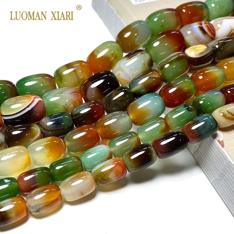 Wholesale 100% Natural Cylinder Peacock Agates Loose Stone Beads For Jewelry Making DIY Bracelet Necklace Accessories 15\'\'