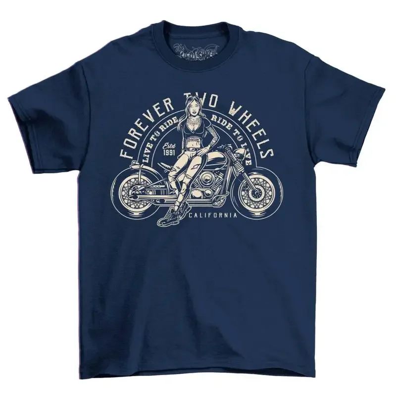 Forever Wheels Girl Biker T Shirt Motorcycle Caf Racer  Top