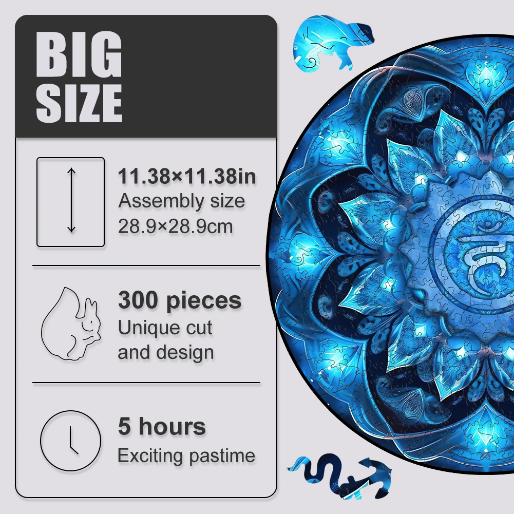 Round Lotus Wooden Puzzles Toy Hobbies Mandala Jigsaw Puzzle Wit Games For Family Chakra Vishuddha 3D Wood Secret Puzzle Boxes