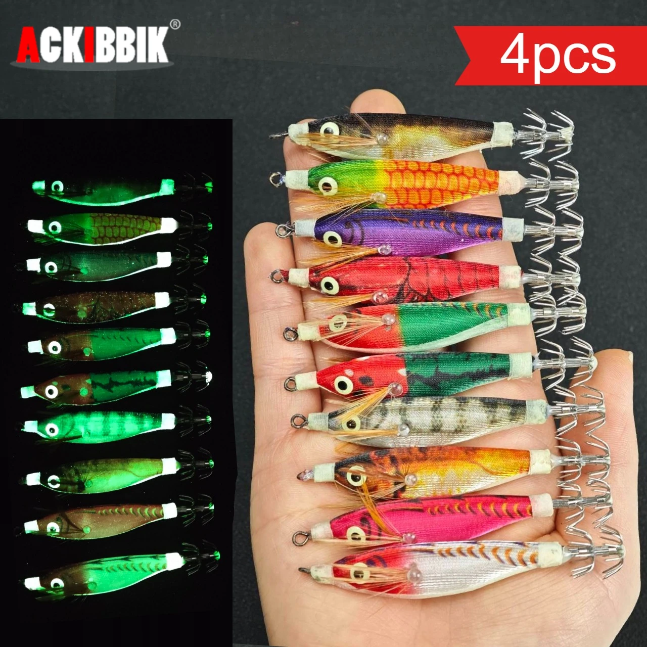 4er-Set Horizontaler Tintenfisch-Jig, leuchtender Angelköder, 7 cm, weich mit Stoff umwickelt, UV-Garnelen-EGI-Set für Tintenfisch, Oktopus, Meeresangelköder