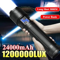 1200000LM Powerful White Laser LED Flashlight Zoom Torch with Digital Display Portable Type-c Rechargeable Hand Lamp for Camping