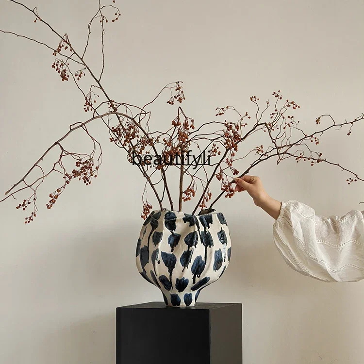 

Handmade ceramic flower ware retro new Chinese vase simple ornament in B & B tea room guest restaurant