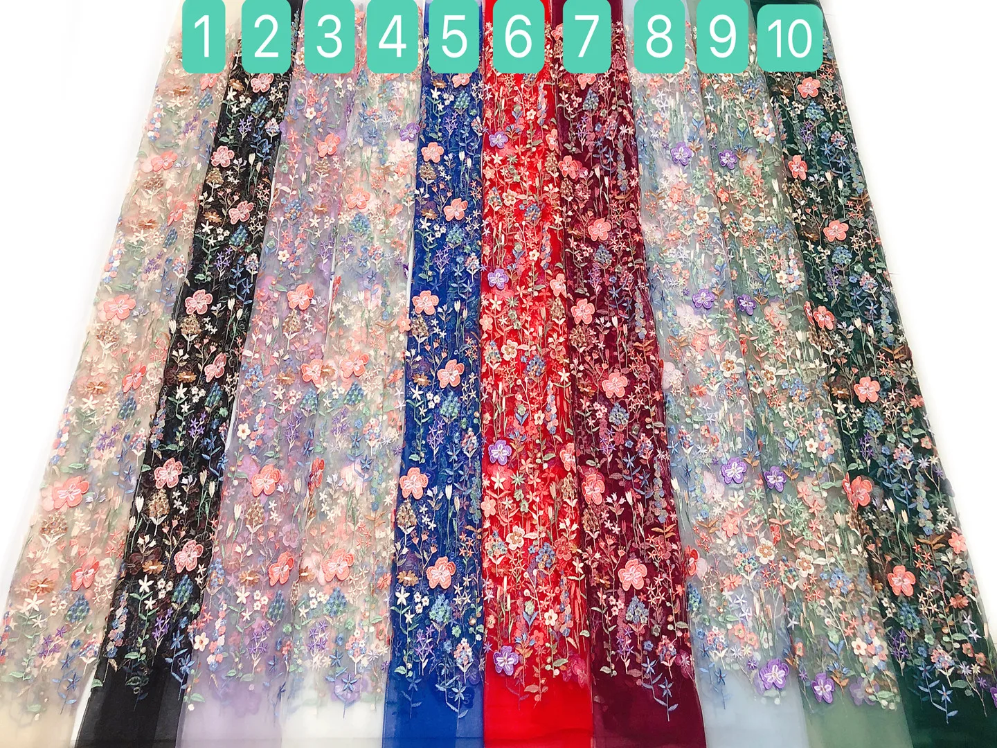 High quality 3D Colorful Thread Embroidery lace French Mesh Tulle African Lace Fabric For Party dress Evening dresses