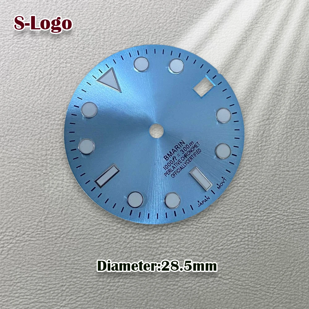 28.5mm S Logo NH35 SUB Dial Suitable for NH36/4R/7S Movement C3 Green Luminous Sunbrust Dial Watch Modification Accessories ﻿