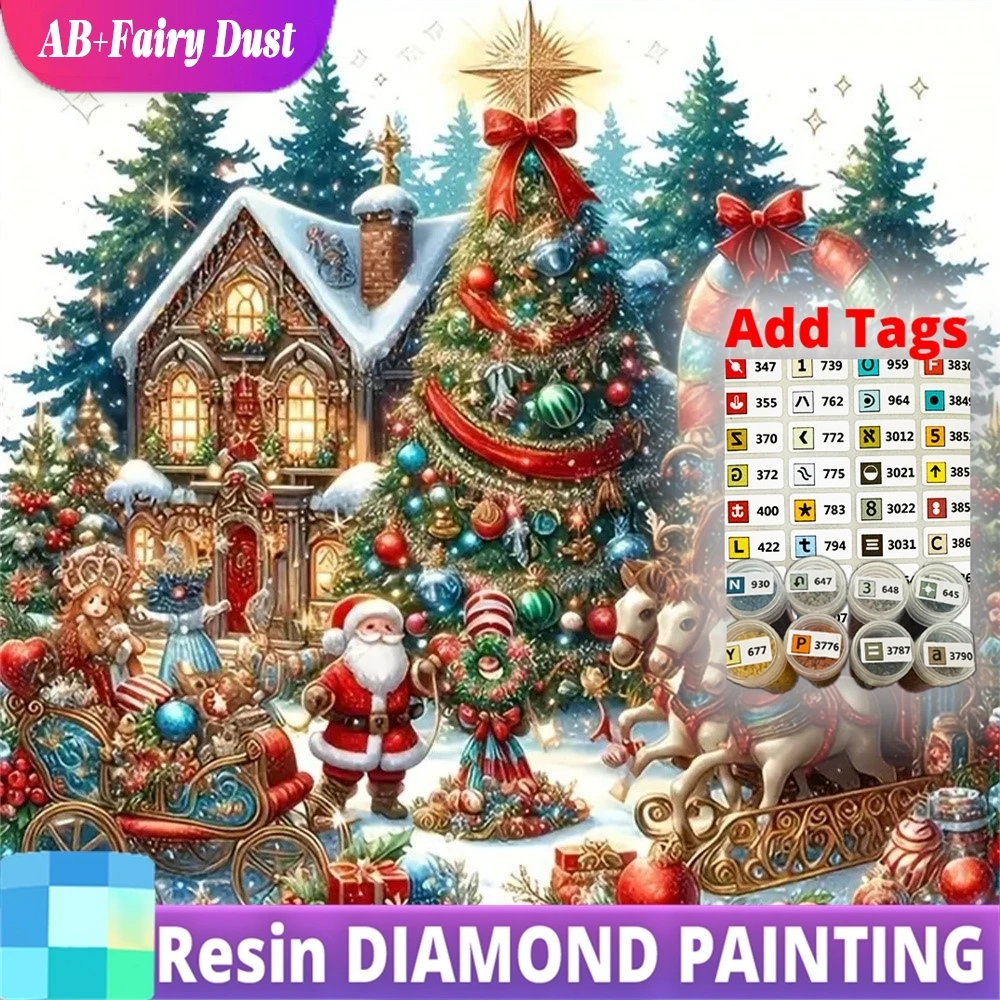 

Resin AB Fairy Dust Diamond Mosaic House Landscape Cartoon DIY Cross Stitch Full Square Round Painting Santa Claus Christmas Gif