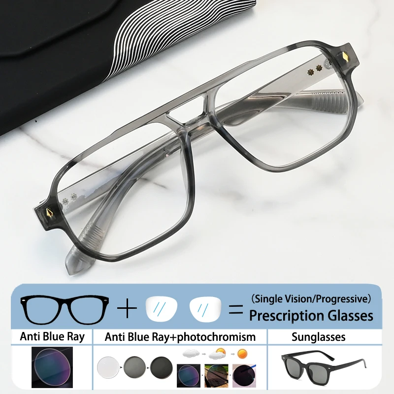 

Брендовые квадратные очки для чтения с двойным лучом в стиле ретро, мужские очки для близорукости, оптические очки по рецепту, пресбиопии, анти-синий свет, астигматизм, очки