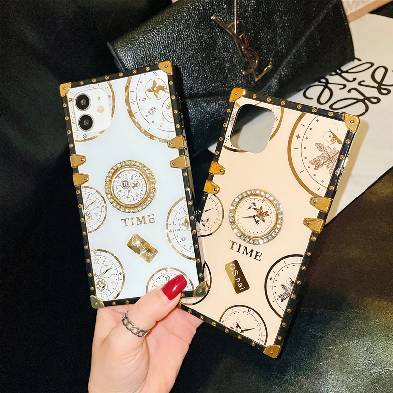 Luxury Diamond Time Pattern Ring Holder Bumper Phone Case For OPPO Realme 9 8 7 6 5 Pro 9I 8I C35 C31 C25 C21 C17 C15 C12 C11 C3