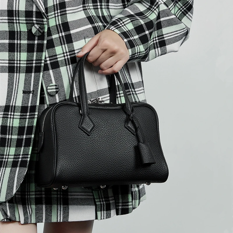 

Burminsa Cowhide Genuine Leather Boston Tote Handbags For Women 2025 Luxury Designer Satchel Work Ladies Shoulder Crossbody Bags