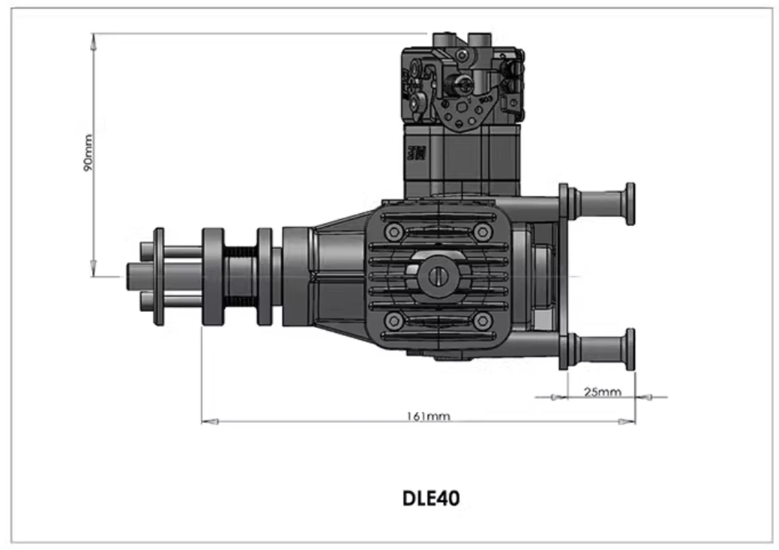 Motor de gasolina DLE40, doble cilindro, dos tiempos, escape lateral, refrigeración por aire, arranque manual, 40CC, desplazamiento, modelo RC, motor de avión