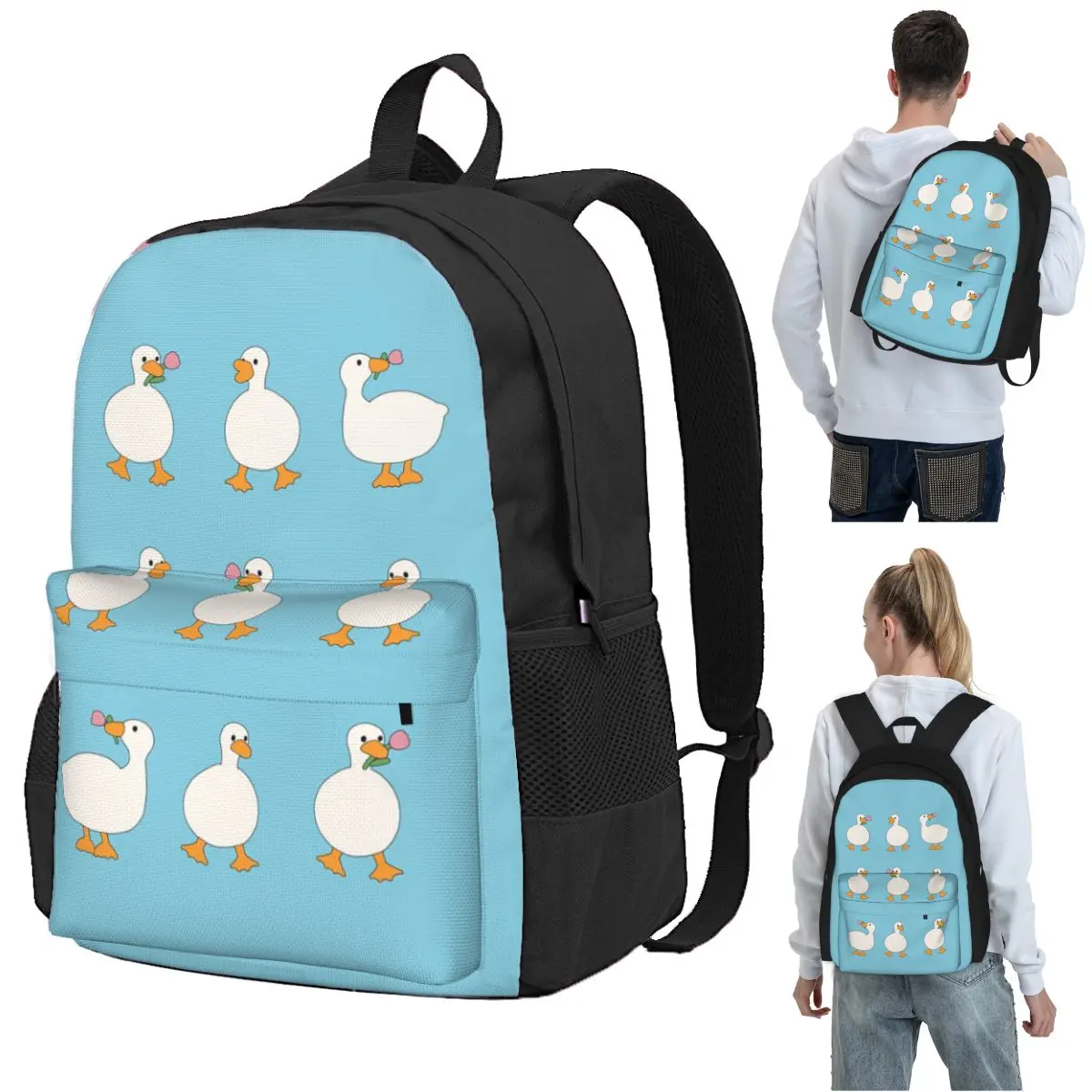 Silly Duck Goose With Knife Backpack Student BookBag Kids School Bag Laptop Shoulder Bags for Boys Girls