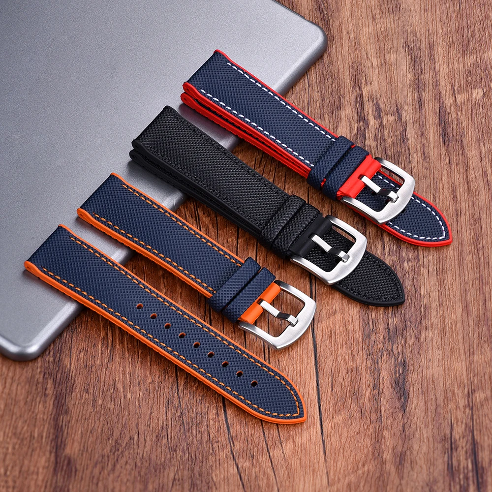 Leather+Rubber Watch Strap Leather Watchband 20mm 22mm Rubber Strap Sports Waterproof Strap for Men Women Wristwatch Replacement