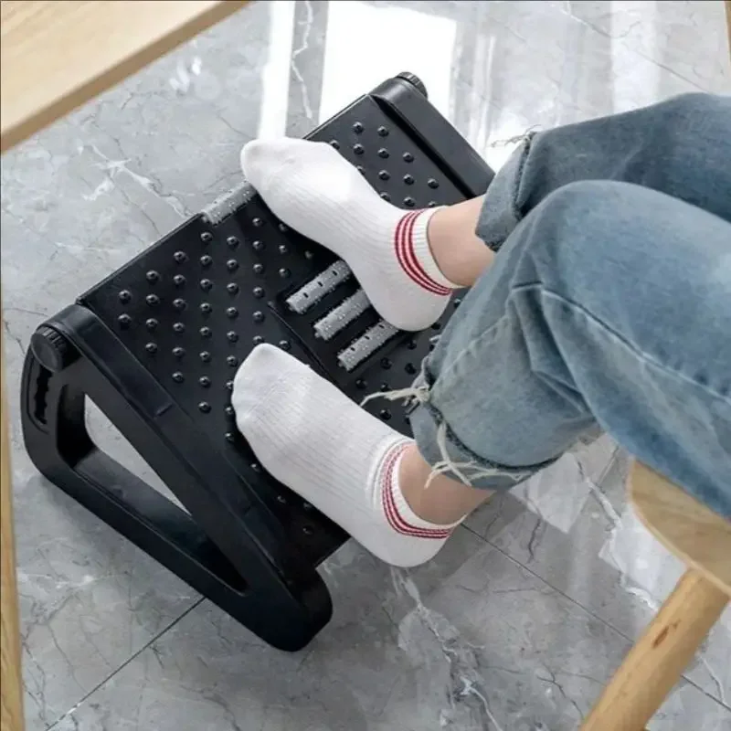 Durable plastic office and home footrests, adjustable height footrest with anti slip base, 5 adjustable rollers