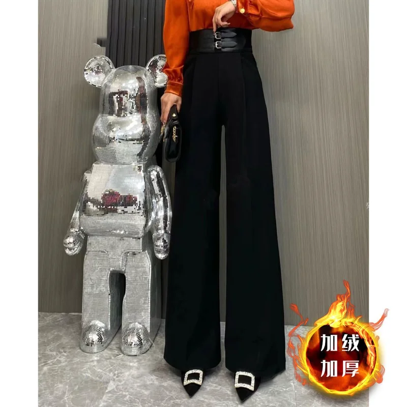 

Новые осенне-зимние прямые обтягивающие повседневные модные свободные бархатные утолщенные драпированные брюки с высокой талией