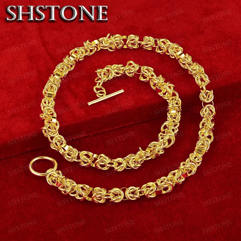 18K Gold 7mm Keel Chain Necklace For Women Men Party Engagement Wedding Fashion Simple Jewelry Christmas Gift