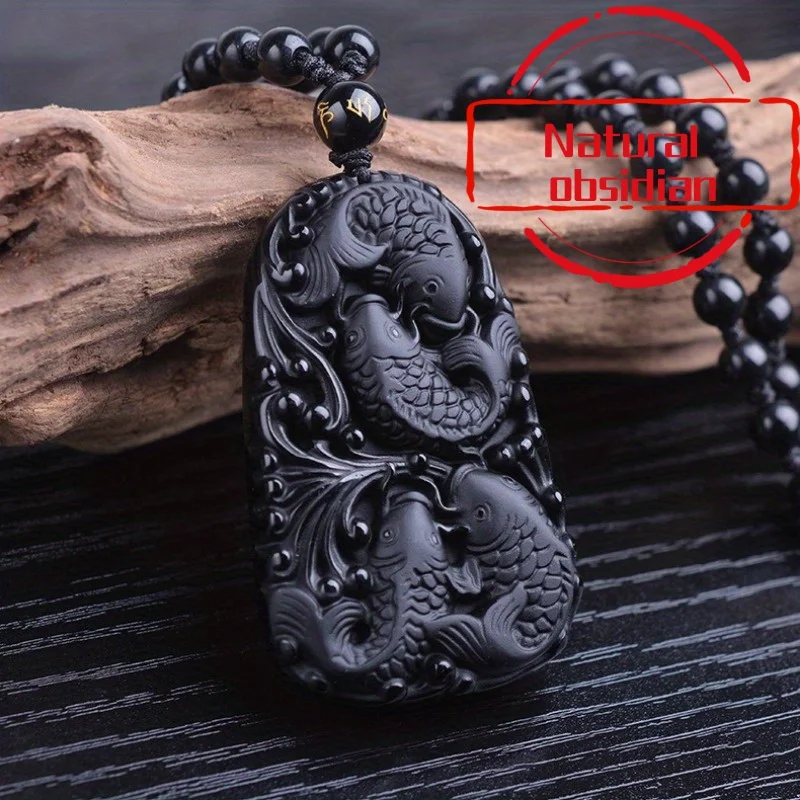 

1pc Natural Jade Obsidian Goldfish Shaped Pendant For Men And Women necklace pendant men necklace