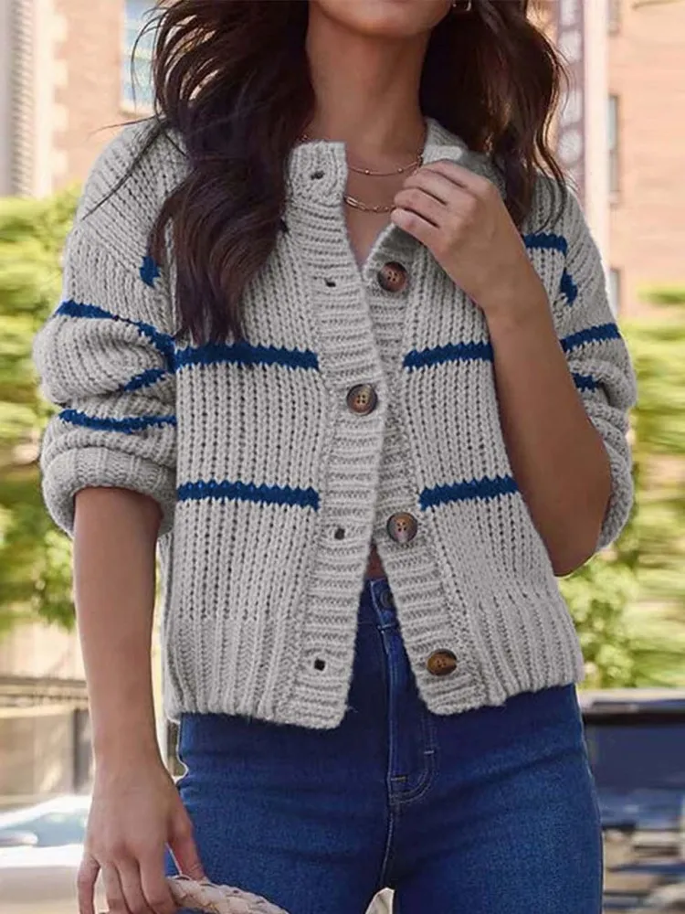 

Women Knit Cardigan Sweater Coat 2025 Autumn Winter Long Sleeve V-Neck Print Button Top Knitwear Female Outerwear Jacket