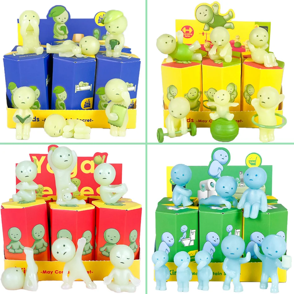 Quente fitness yoga banho quarto série bonito luminoso verde escuro boneca de ação dos desenhos animados desktop caixa cega modelo presente boneca presentes