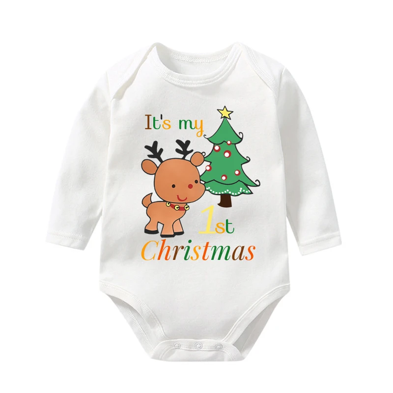 My 1st Christmas Baby Bodysuits Cotton Newborn Xmas Party Clothes Infant Boys Long Sleeve Rompers Baby Girls Print Jumpsuits