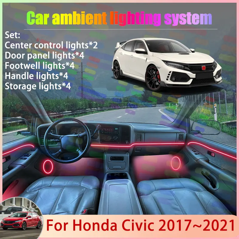 

Для Honda Civic MK10 FC FK 2017 ~ 2021 2018 2019 2/18 в 1 автомобильный атмосферный светильник RGB абажур ансамбль стример атмосферный набор