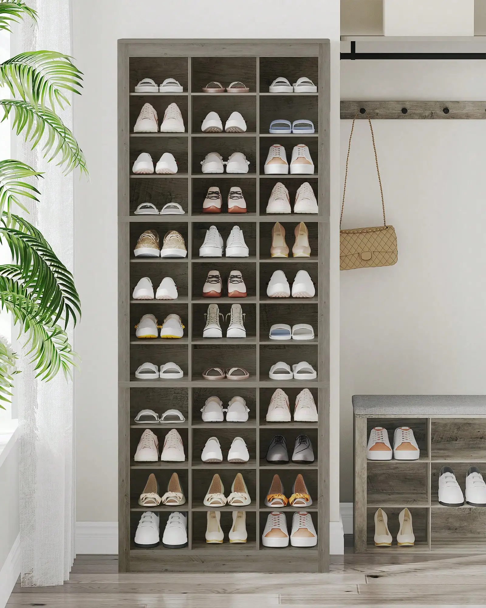 

Shoe Storage Cabinet With Doors, 36 Pairs Free Standing Closet Organizer, 8.8" Widened Cell Wood Shoe Organizer,