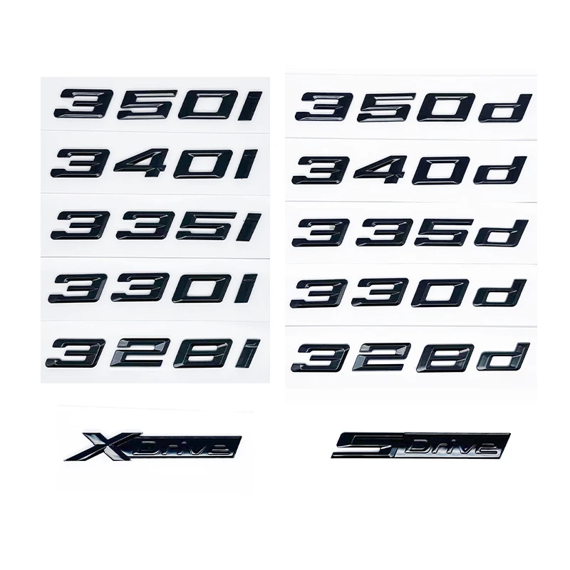

Glossy Black GT ABS Alphanumeric Emblem for BMW 3 Series E46 E90 F30 - 320i 320d 325i 325d 330i XDrive Trunk Logo Sticker