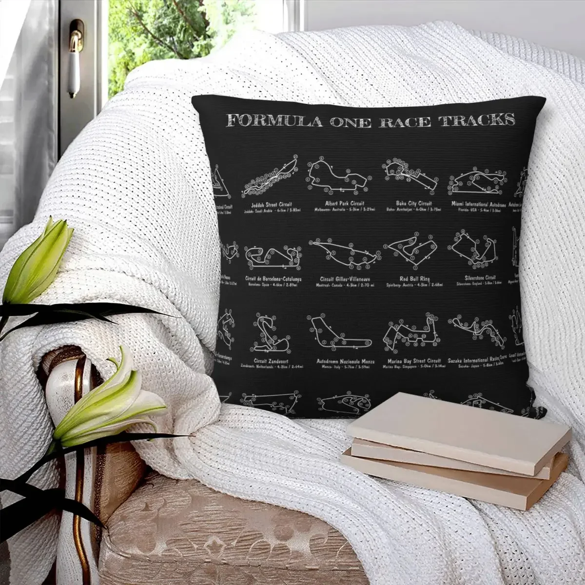 F1 Race Tracks (White Stencil-No Background) Pillowcase Pillows Cover Cushion Comfort Throw Pillow Sofa Decorative Cushions Used