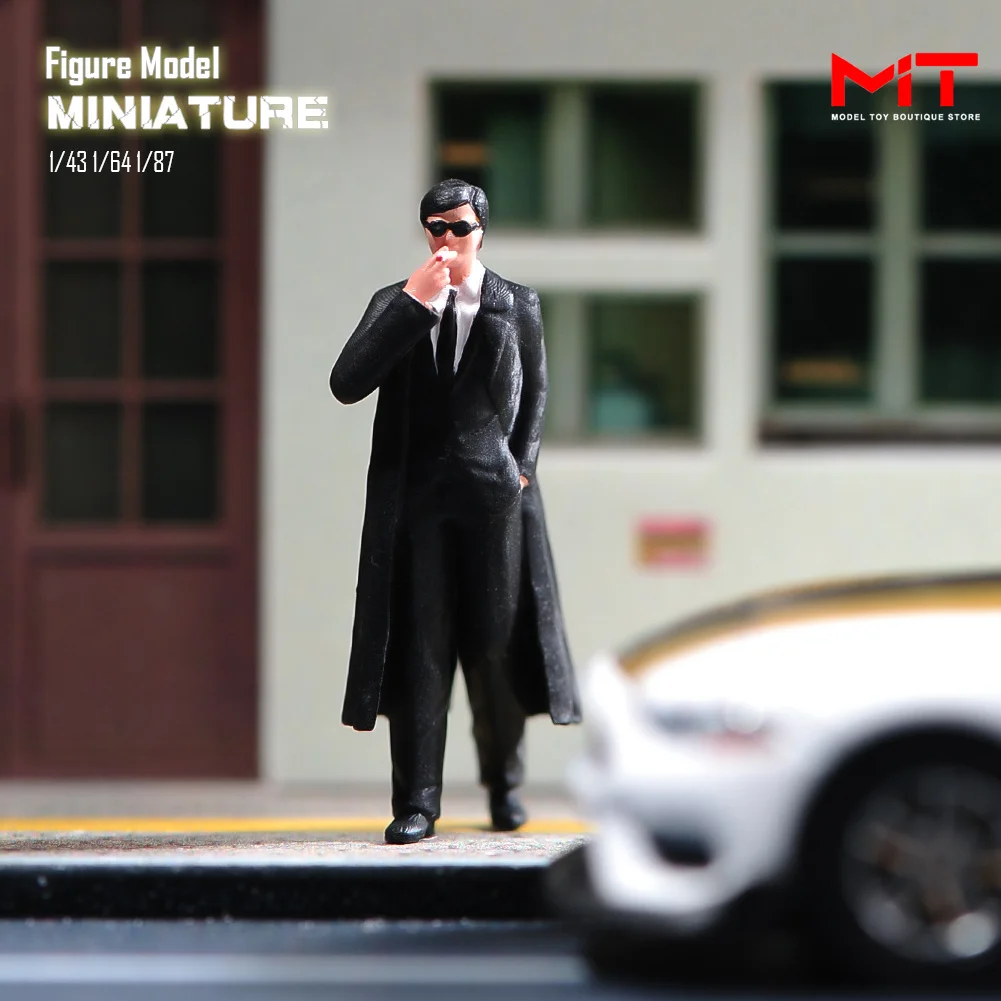 

Miniatures Figurine 1/87 1/64 1/43 1/24 Asian Handsome Man Black trench coat sunglasses Male Figures Dolls Model Scene Props