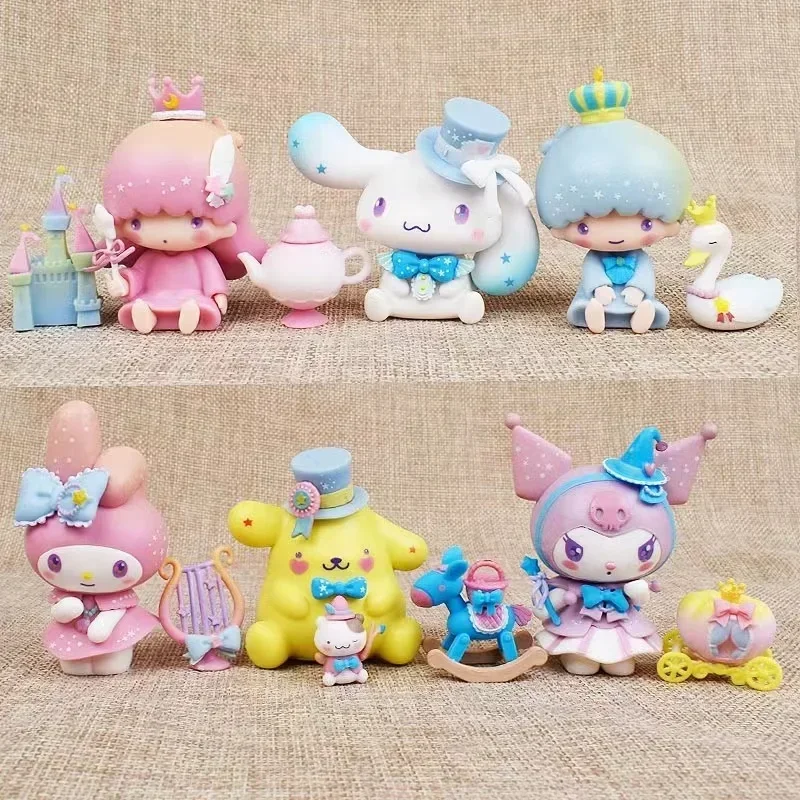 

Sanrio 6pcs/set Desktop Ornaments Kuromi Cinnamoroll My Melody Kawaii Anime Figures Dolls Fantasy Series Toys For Kids Gift