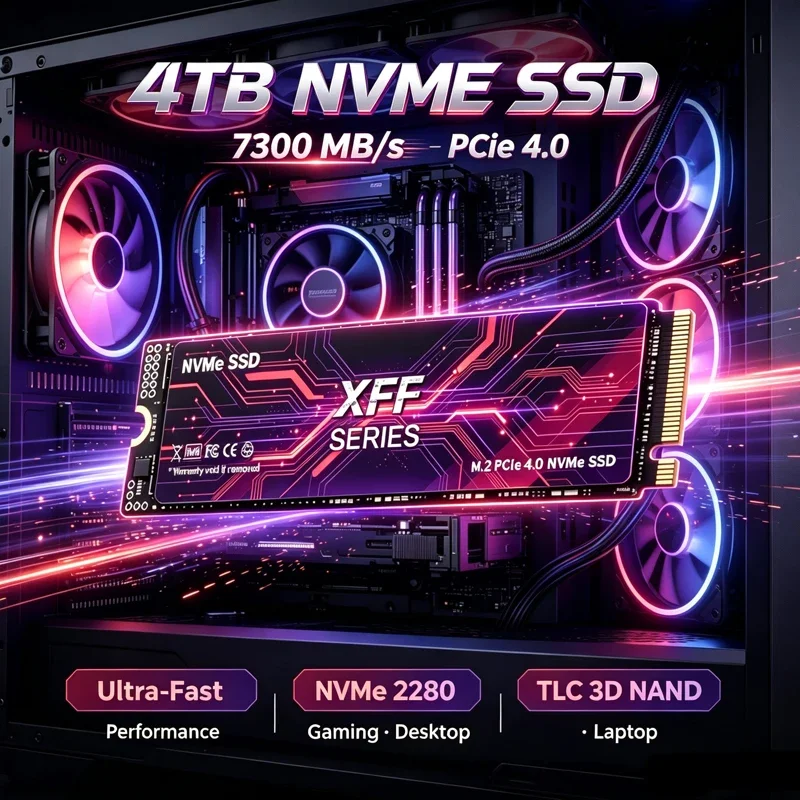 XFF M.2 2280 PCIe4.0 X4 NVMe SSD,7400MB/s 3D NAND TLC,1TB/2TB/4TB High-Speed Gaming SSD for PS5,Laptop & Desktop PC Upgrade