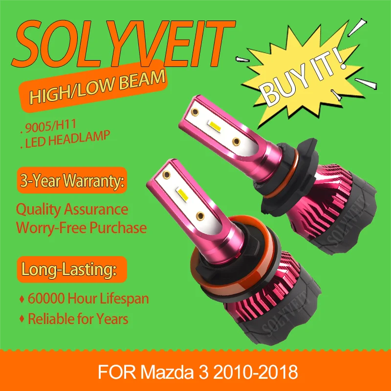 

Waterproof IP67 Powerful Illumination 9005 H11 LED HIGH LOW BEAM HEADLAMP FOR Mazda 3 2010-2012 2013 2014 2015 2016 2017 2018