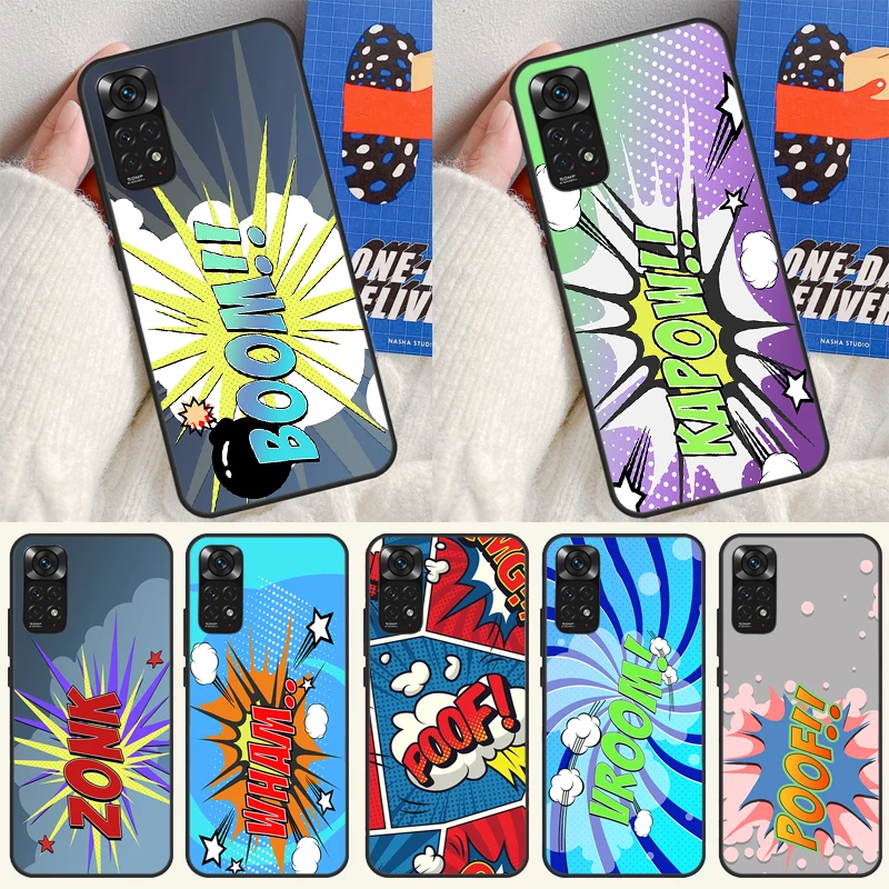 Comic  Speech Bubbles Boom Cover For Redmi 9 10 10C 9A 9C 9T K40 K50 Gaming Case For Redmi Note 9 10 11 Pro 10S 11S