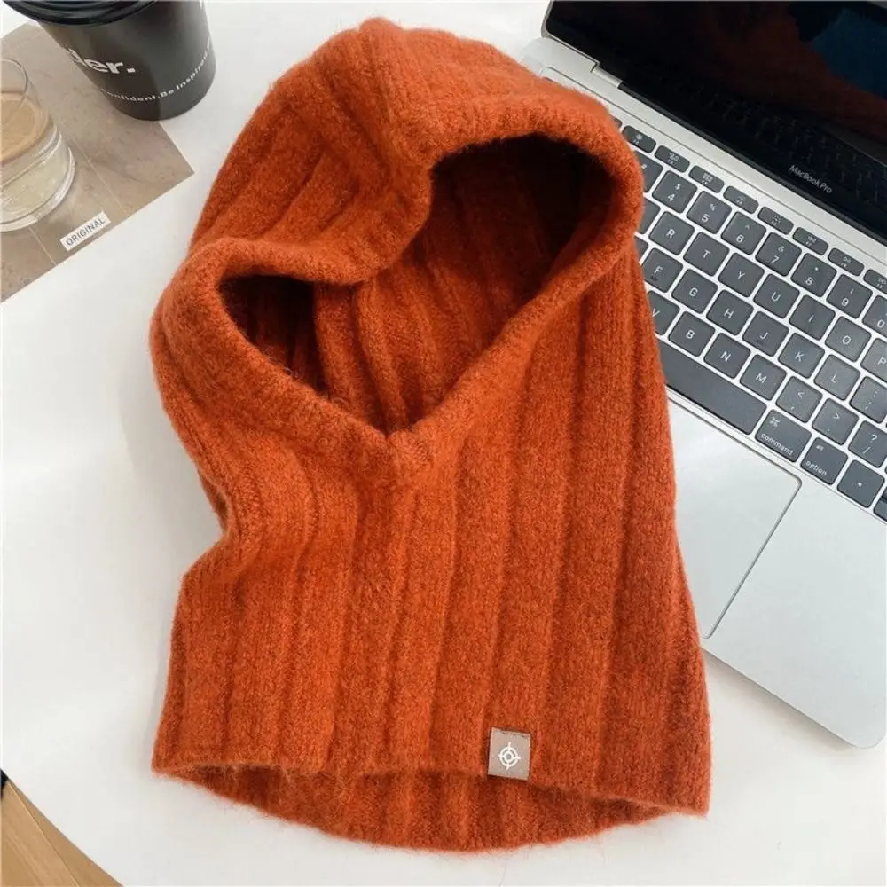 Wool Blend Balaclava Hat One-Piece Structure Ear Flap Knitted Hooded Cap Ear Protection Knitted Neck Warmer Gift for Her