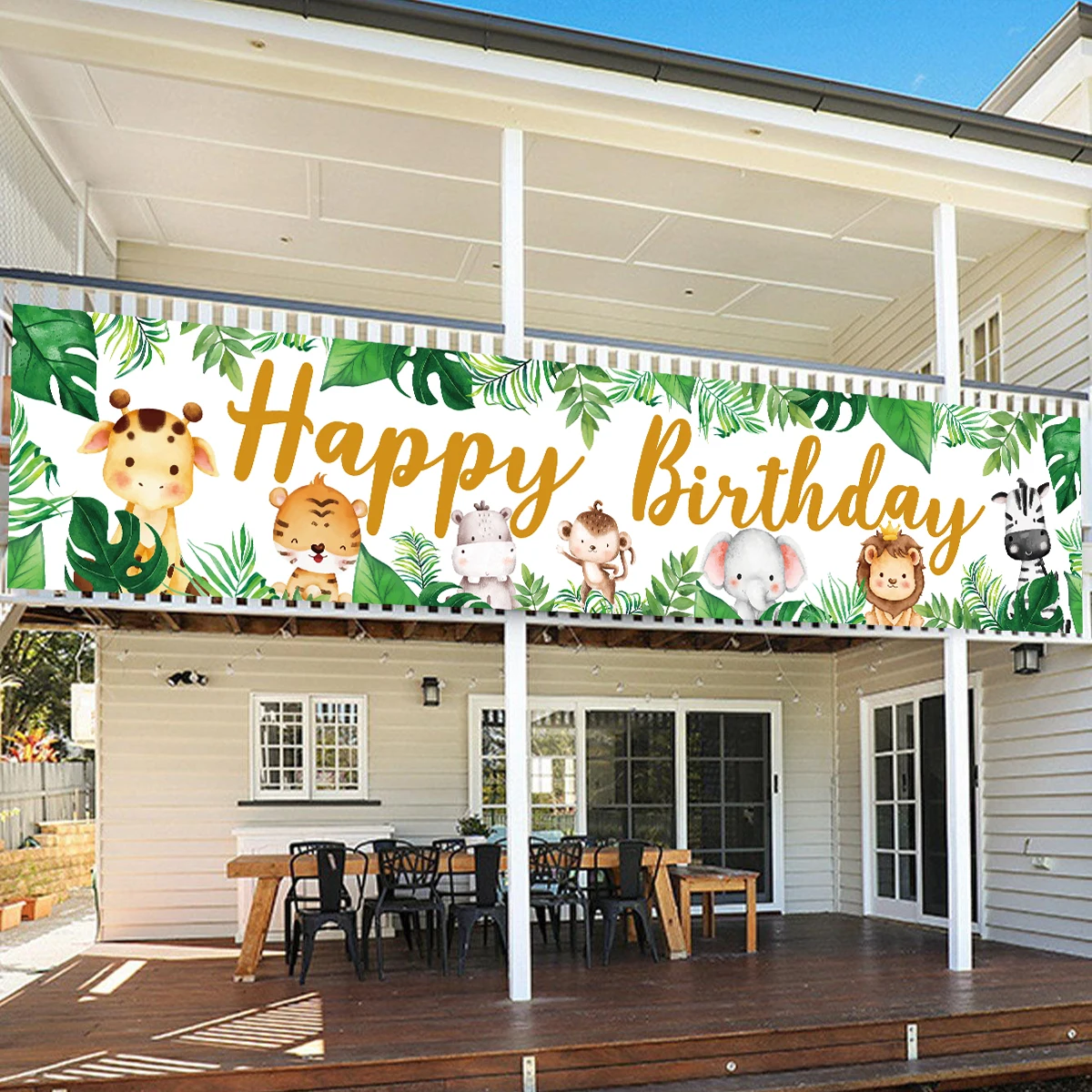 Jungle Animal Theme Banner 1st Birthday Party Decor Kids Wild One Safari Jungle Birthday Party Supplies Green Forest Baby Shower