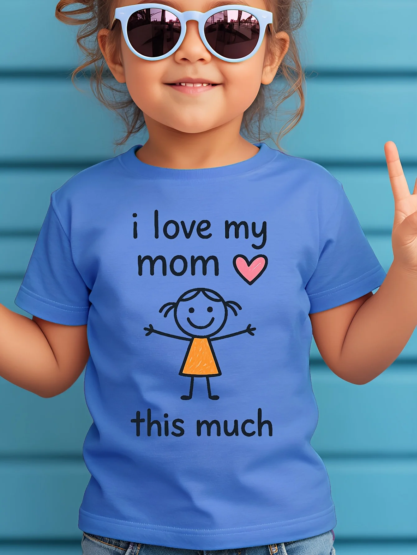 I Love My Mom Stick Figure Heart  T Shirt Boys Girls Family Match Cotton Short Sleeve Summer Children Daily Casual Basic Wear