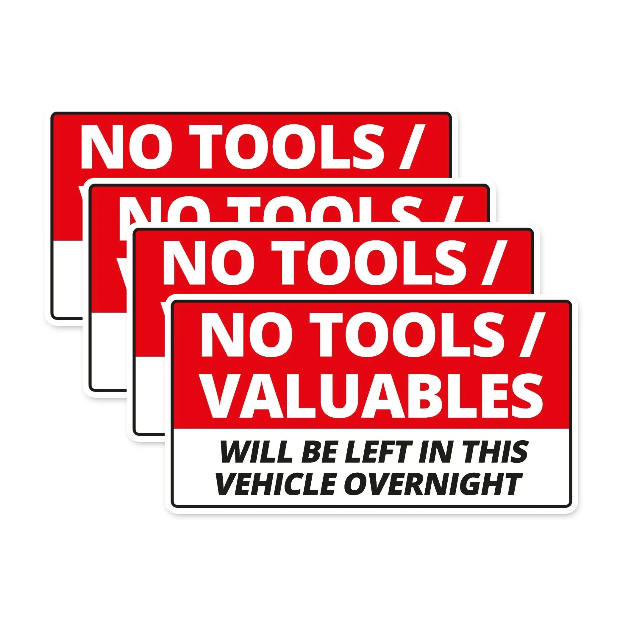 4Packs 90x50mm No Tools Valuables Left In This Vehicle Overnight Car Vinyl Stickers