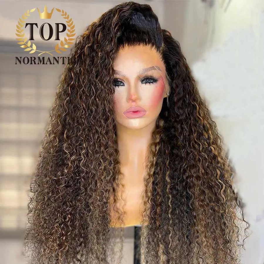 Topnormantic 200 Density Curly Peruvian Hair Wigs with Side Part Highlight Blonde 13x4 Lace Front Wigs13x6 Lace Wigs