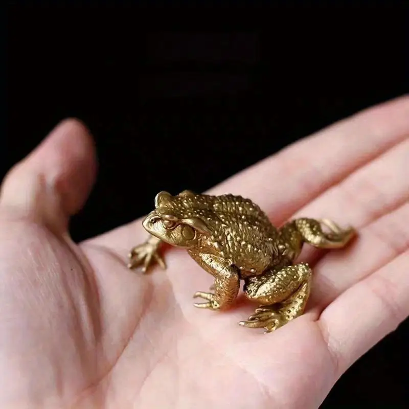 Feng Shui Copper Fortune Pocket Money Toad Brass Figurine Indoor Outdoor Decor Statue No Electricity Required
