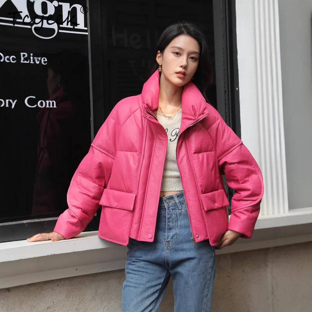 Tcyeek Schaffell Weiße Gänsedaunen Herbst Winter Stehkragen frauen Aus Echtem Leder Jacke Jaqueta De Couro Legítimo Feminina