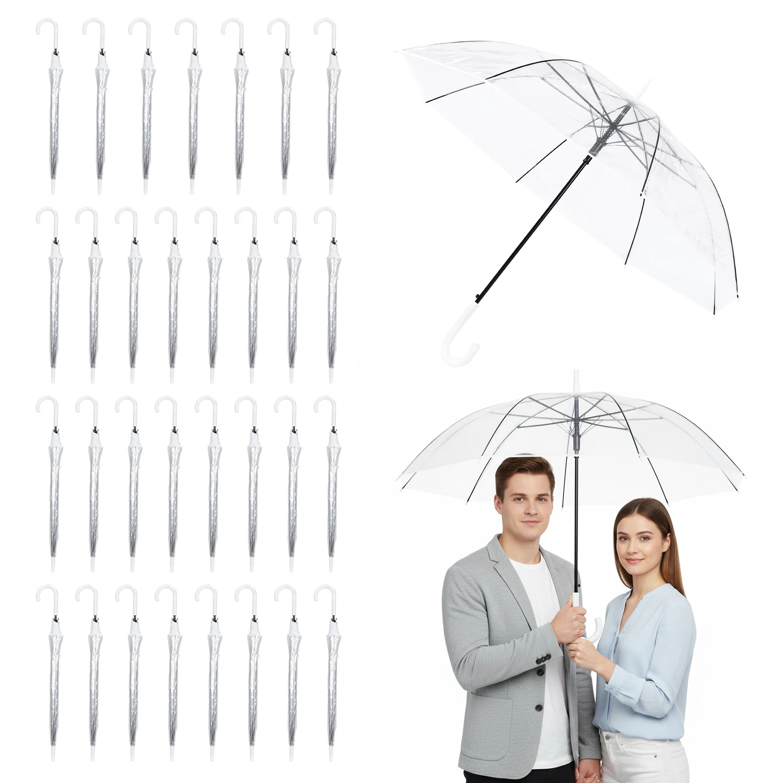 50/32 Pack Wedding Umbrellas Bulk Windproof Waterproof Clear Umbrellas Bulk Auto Open for Bride Groom Photography Outdoor Events
