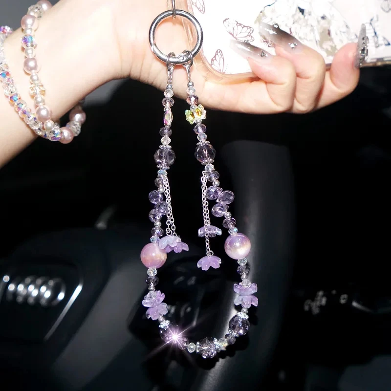 

Fashion Cherry Blossom Tassel Phone Charms Chain, Earphone Case Pendant, Cellphone Case Straps, Crystal Bead Chain for iphone