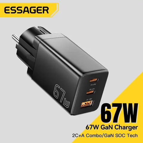 Essager GaN USB 유형 C 충전기 67W 45W 33W KR EU 플러그 삼성 iPhone 16 15 14 Pro Huawei 전화 노트북 Chagers 용 고속 충전