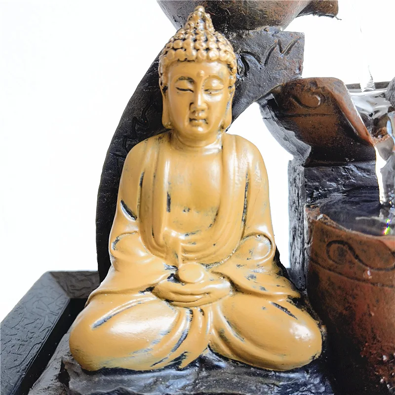 Fontana a cascata da tavolo Buddha Meditazione Fengshui Kit di decorazione per interni rilassante Flusso d'acqua per l'arredamento dell'home office