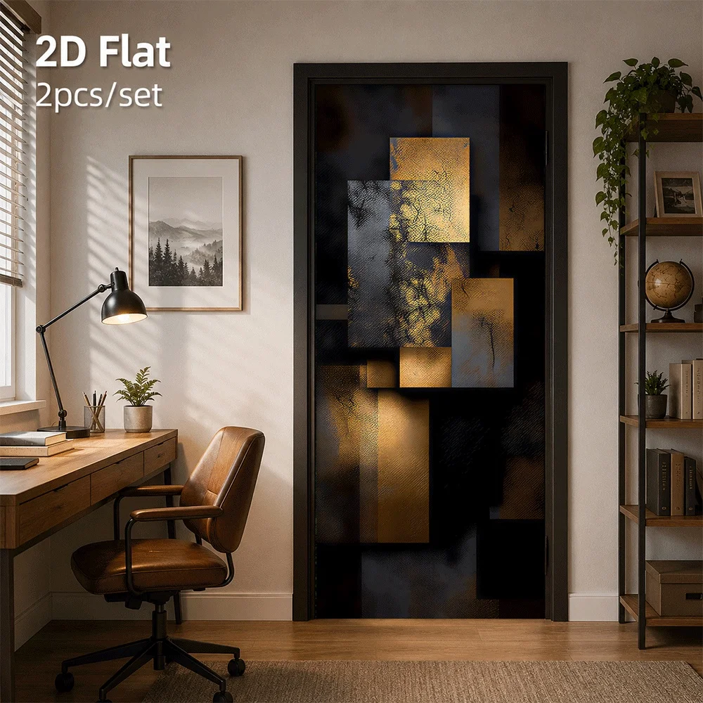1 abstract art door sticker with modern minimalist style and black gold color scheme suitable for home decoration 2D flat