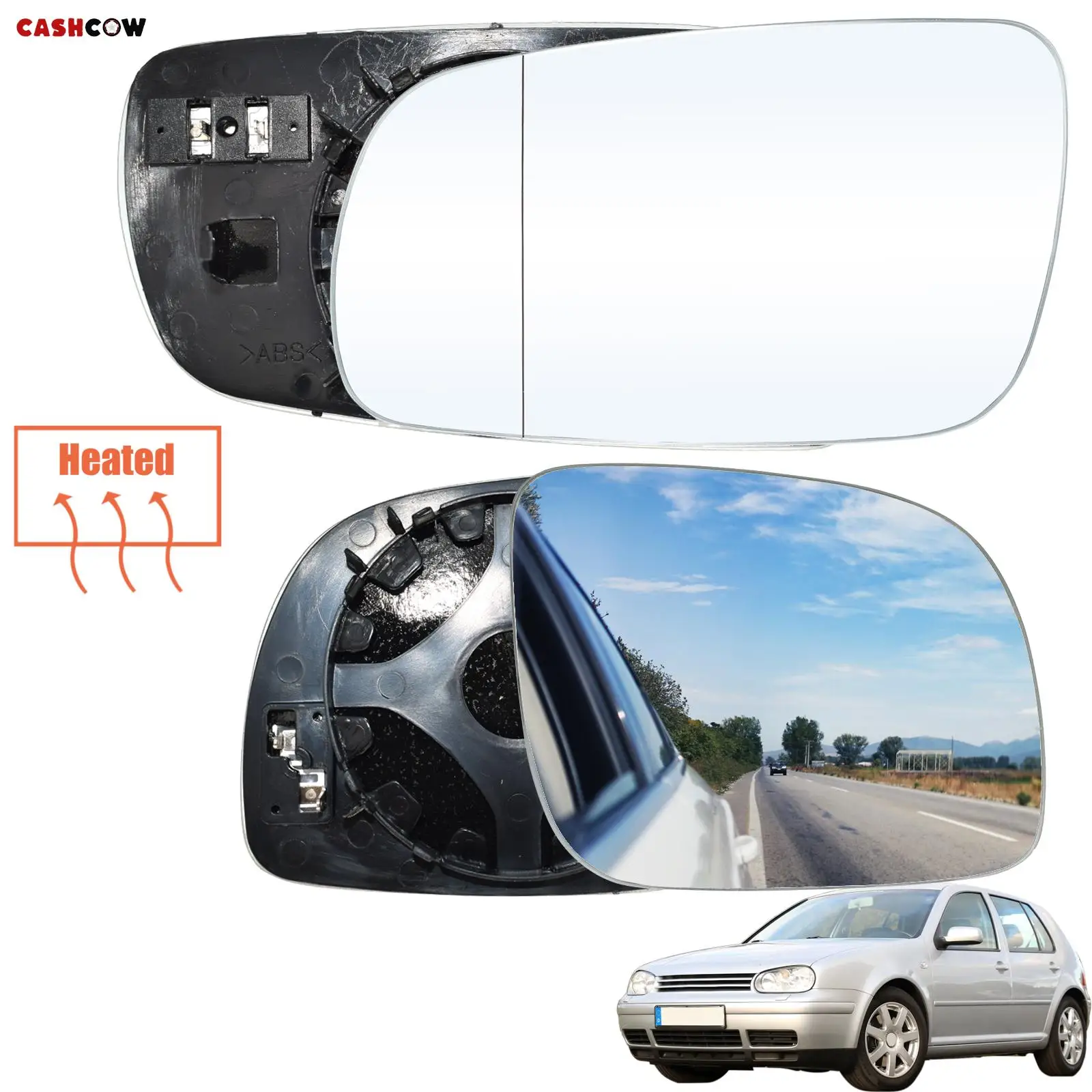 For 96-04 VW Golf Bora Jetta MK4 Passat B5 Left / Right Driver Passenger Side Wing Mirror Glass  Heated With Back Plate Clip On