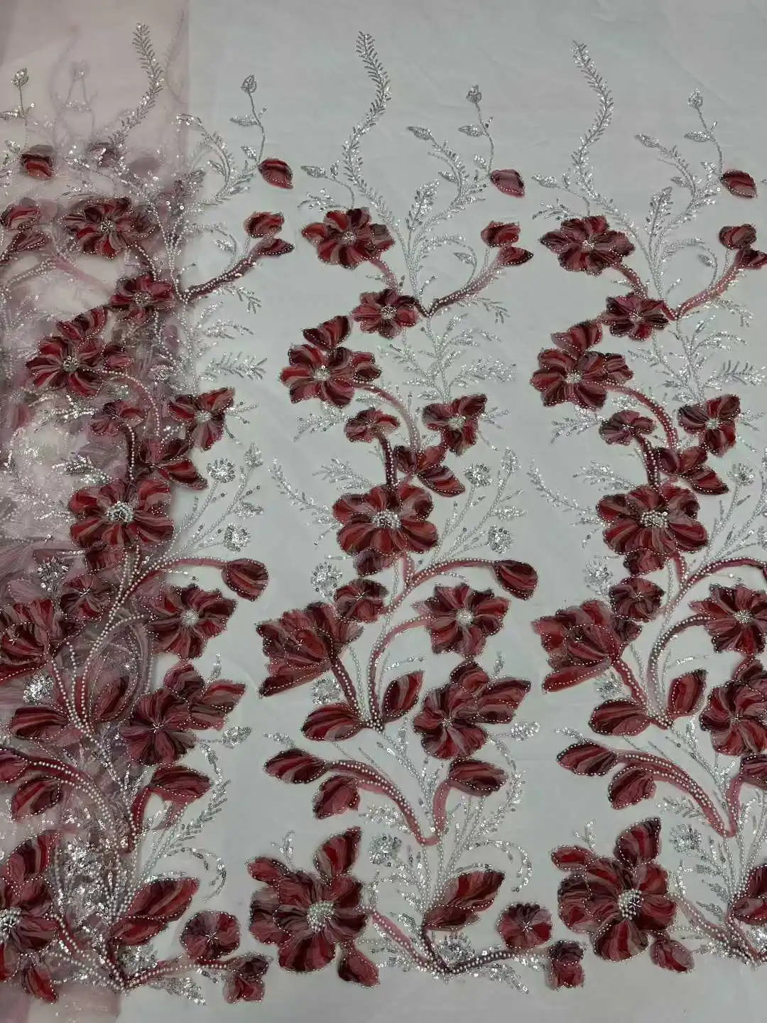قماش دانتيل شيفون شبكي مطرز بالحجارة - نسيج أنيق نمساوي عالي الجودة لفساتين الحفلات المسائية لعام 2026NN1896_R
