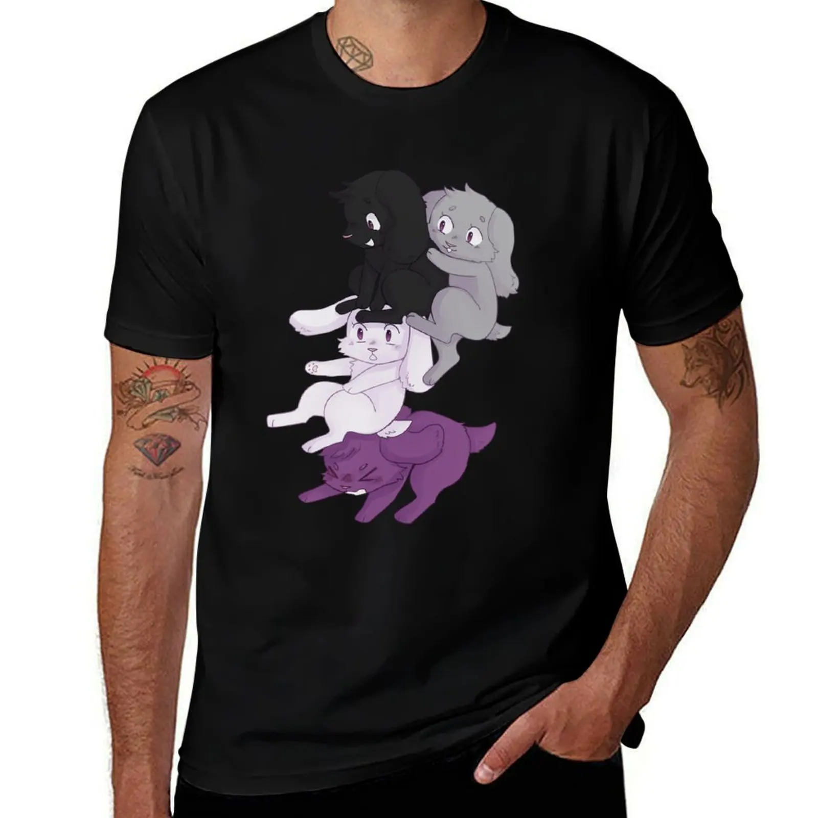 

Asexual flag incognito bunnies, cute pride bunnies T-Shirt cotton t shirts man 100% t shirt for man T-shirt